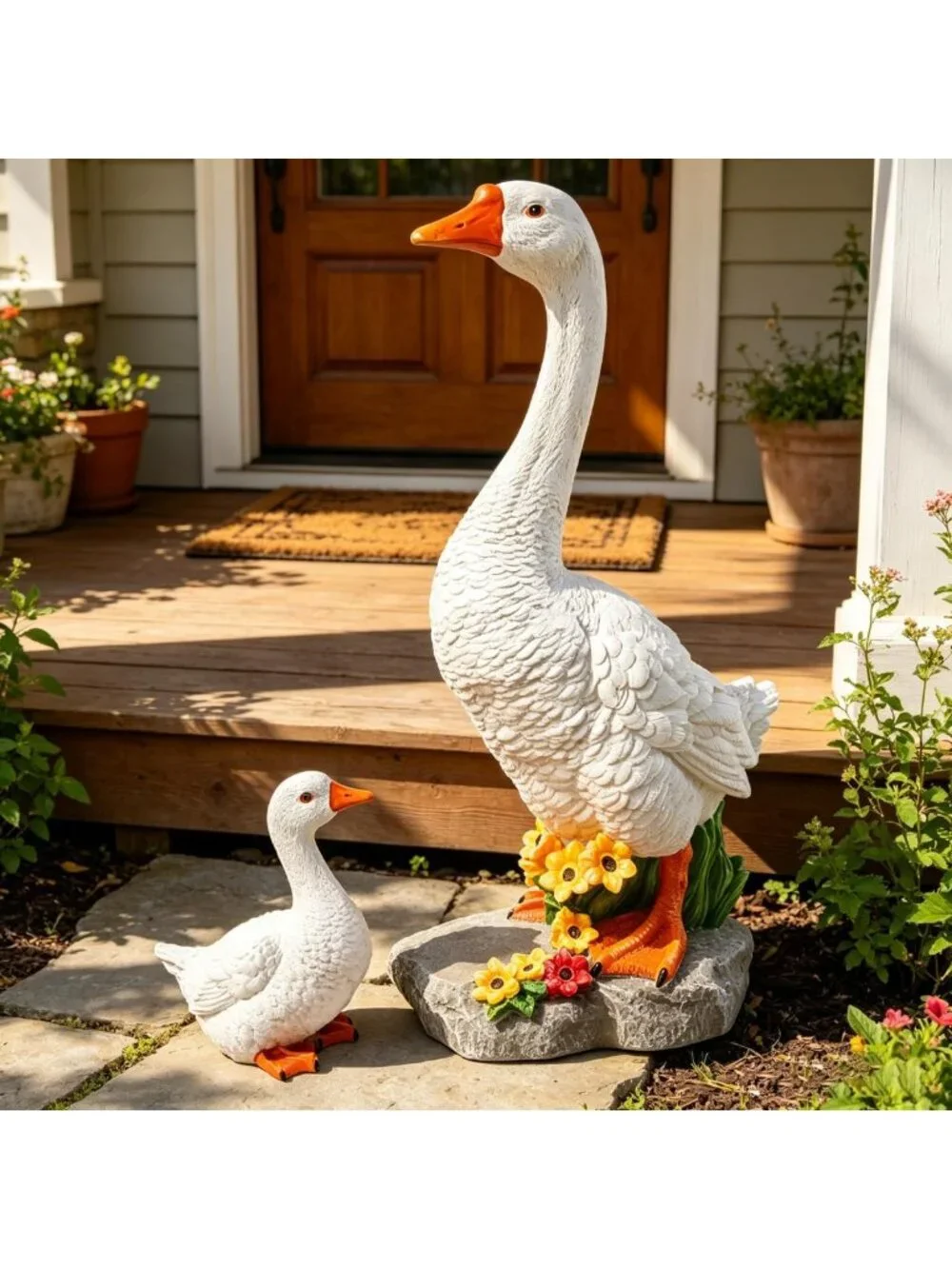 Charming Mom and Baby Goose Garden Statues - 20